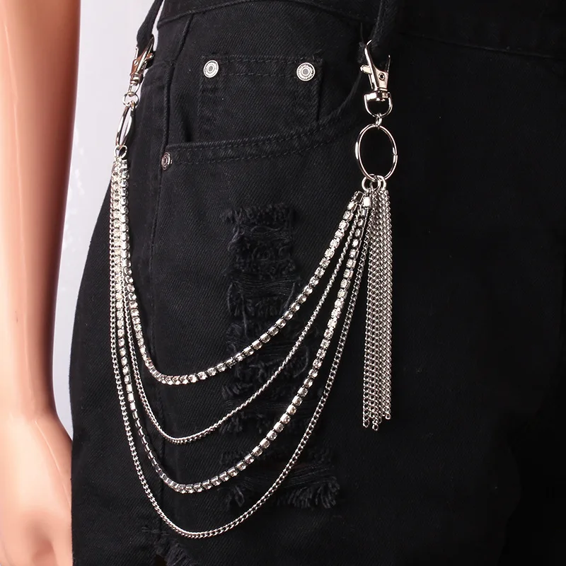 

Punk Keys Chain for pants women men Rhinestone Tassel keychain clip on chains pants belts punk jeans Rock Hip Hop jewelry