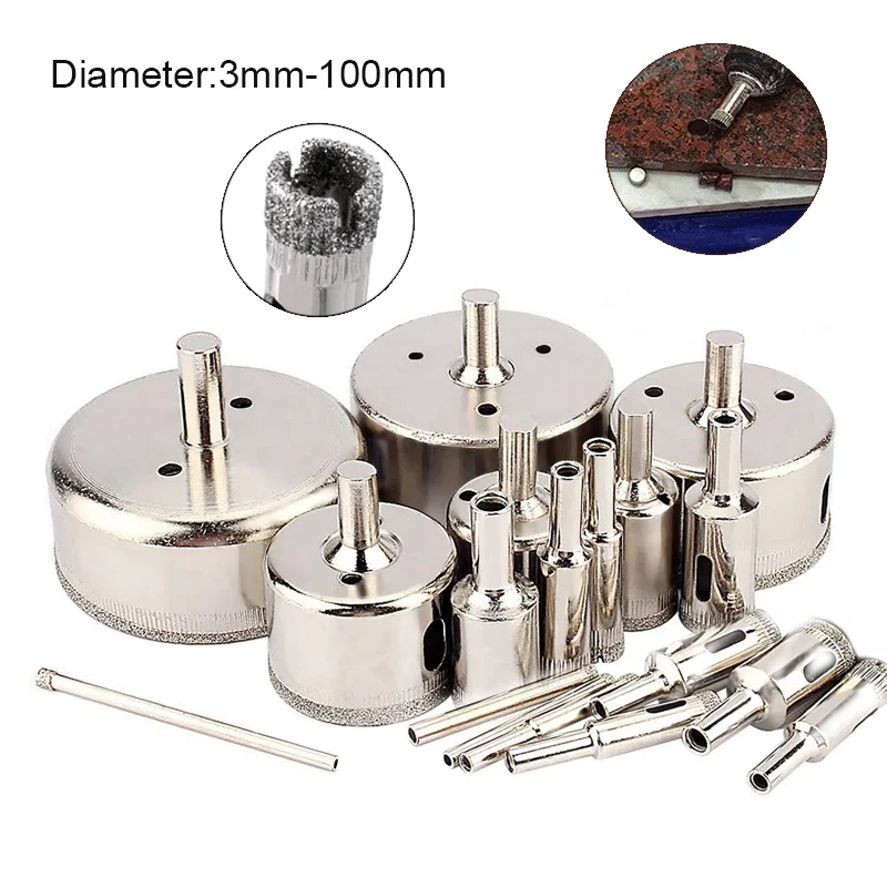 

1-10pcs 3-100mm Round Shank Hole Saw Diamonds Coated Core Drill Bit Masonry Tools For Glass Marble Ceramic Tile Granite