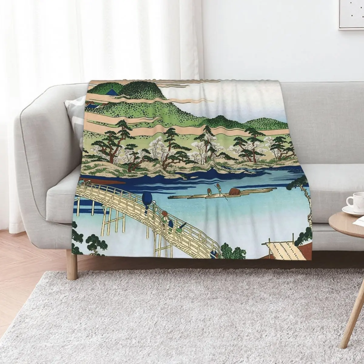 Togetsu Bridge at Arashiyama in Yamashiro Province by Katsushika Hokusai Throw Blanket Nap Luxury St Flannel Blankets