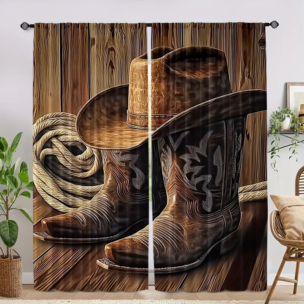 

Western cowboy hats and shoes Print Drapes Room Darkening Window Curtains for Home Decor,Rod Pocket Blackout Curtains Bedroom