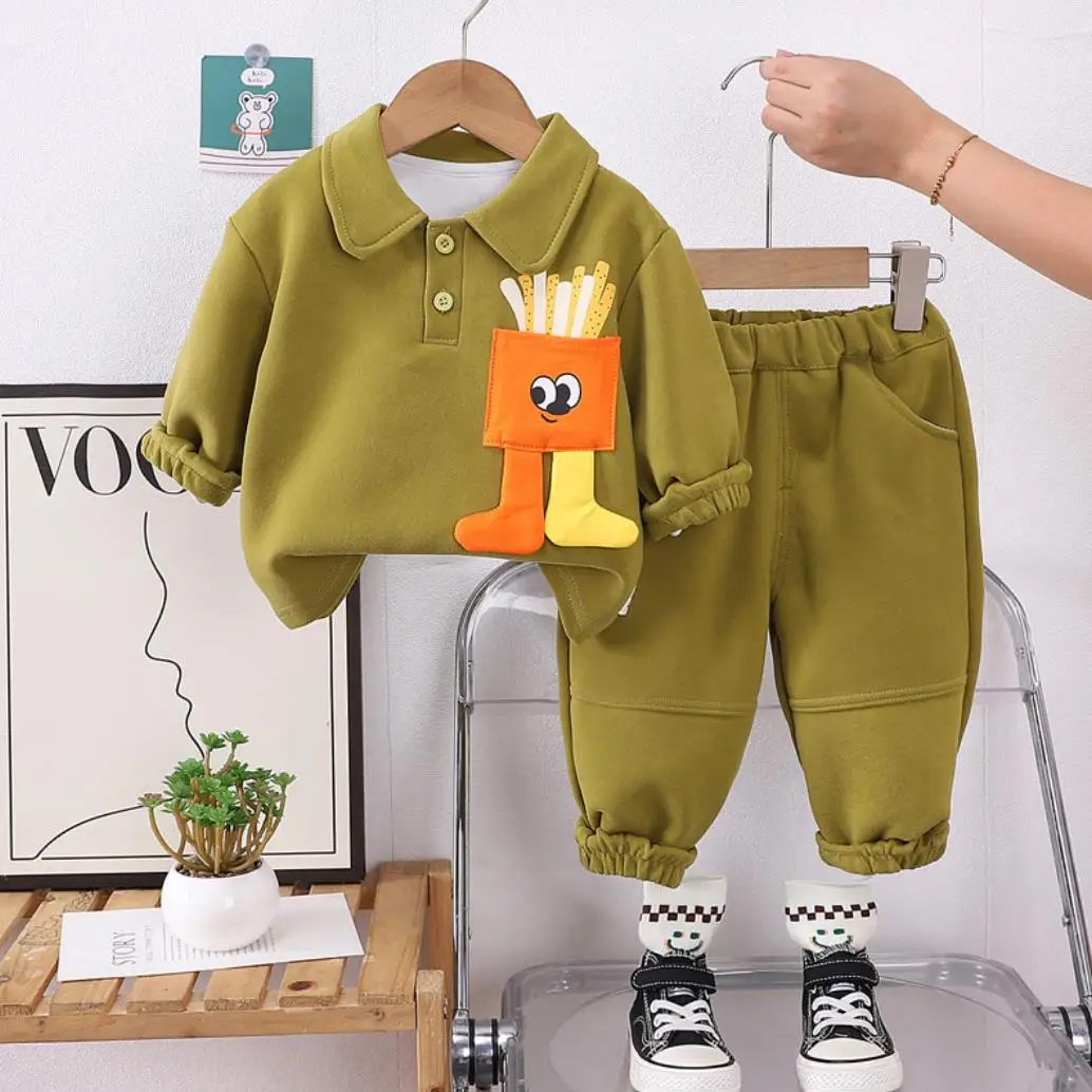 

Toddler Boys Outfits Sets Spring Autumn Kids Cartoon Lapel Pocket Sweatshirt And Pants Two Piece Tracksuits Infant Clothing