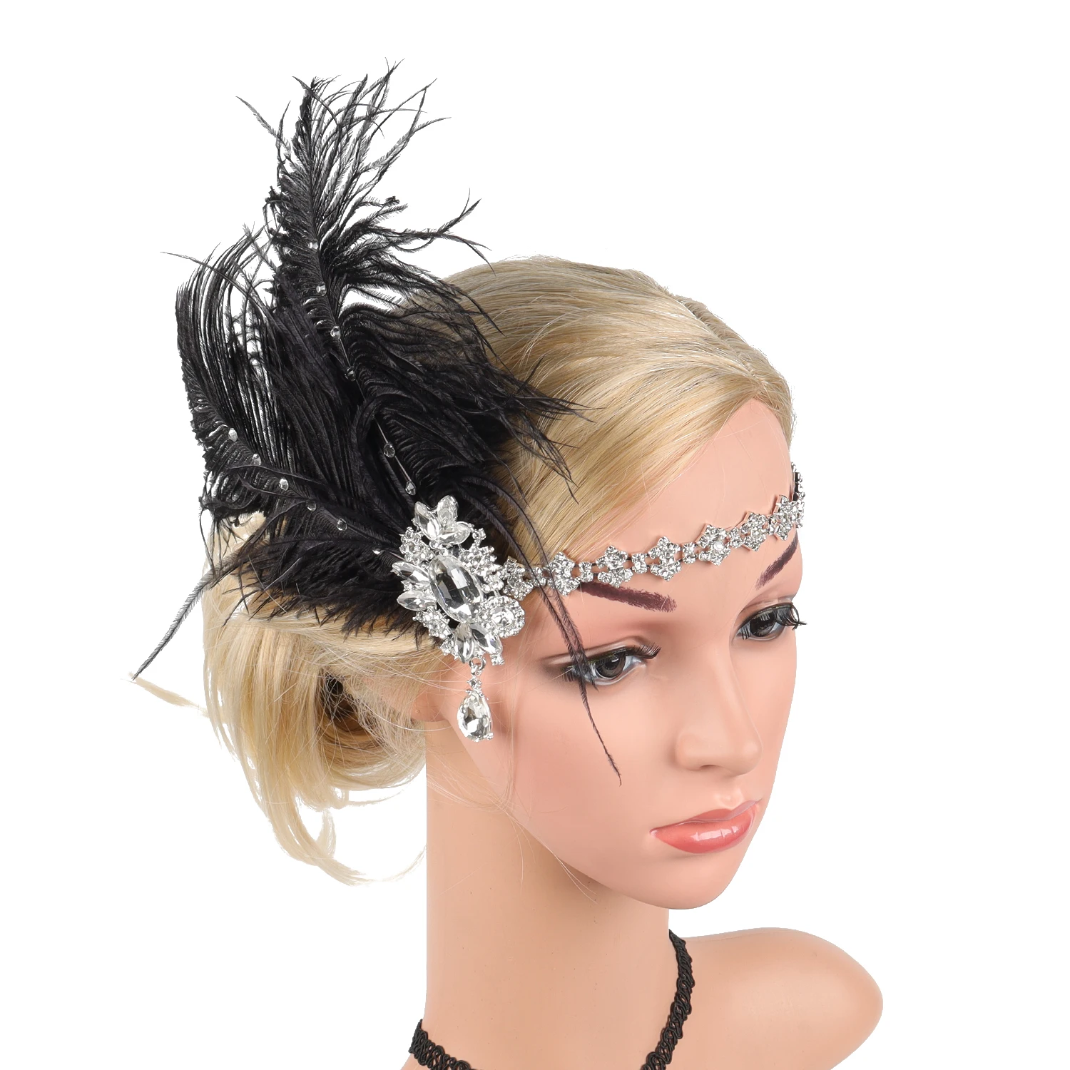 

Women Hairband Headpiece Feather Flapper Headband Headdress Vintage Costume Party Rhinestone Feather Hairband Hair Accessories