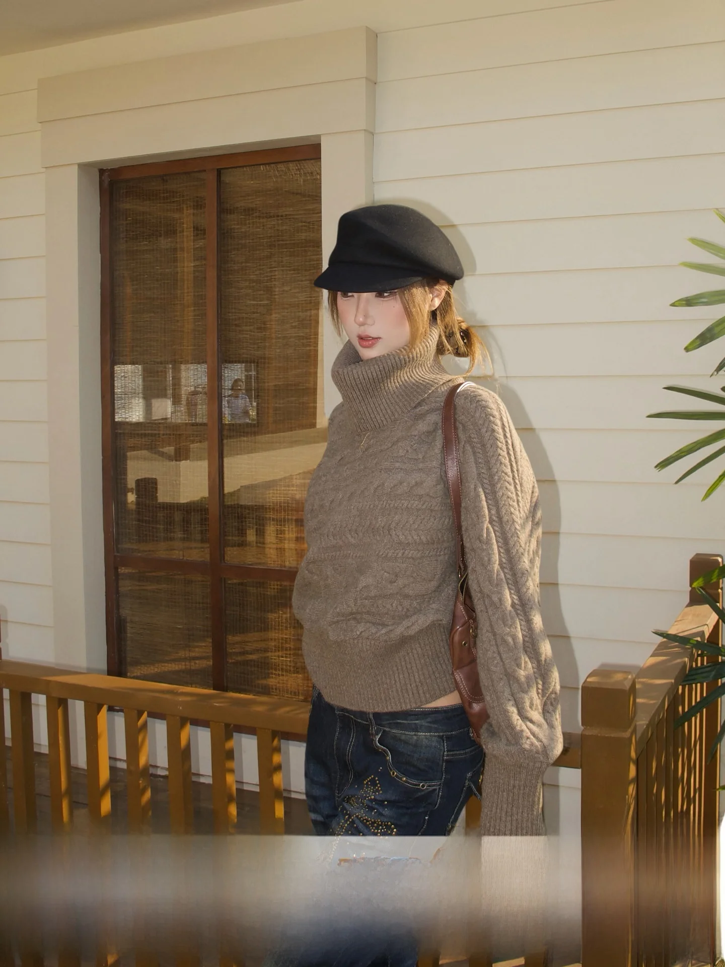 

Вязаный свитер с отстегивающимся шарфом и высоким воротником для женщин, зимний дизайн, узор «косы», вязаный трикотаж, приталенный, винтажный, с длинными рукавами, топ