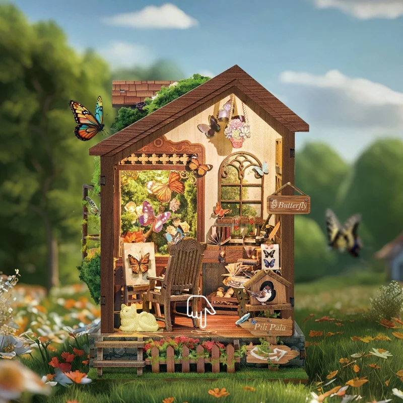 

OUZEY Butterfly Haven Book Nook, 3D Wooden DIY Cottage, Enchanted Garden Gift for Teens