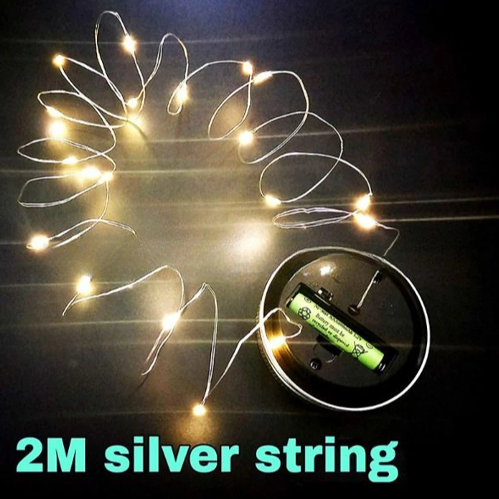 Solar Garden Mason LED String Lights, Lâmpada Jar de Vidro, Luz para Parede, Mesa, Cerca, Path Decor, 2m, 20 Lâmpadas, 2Pcs