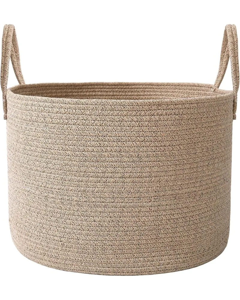 

65L Extra Large Blanket Basket for Living Room - Woven Cotton Rope Laundry Hamper with Reinforced Handles