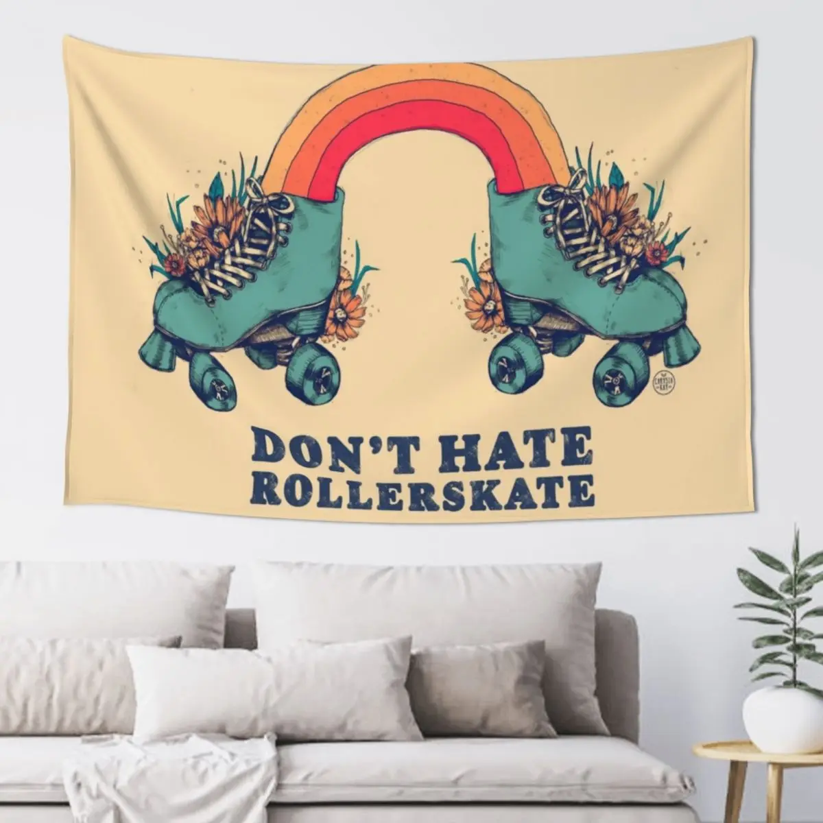 Don't Hate Rollerskate - Retro 70s Illustration - Color Variation 1 Tapestry Wall Decor Living Room Decoration Tapestry