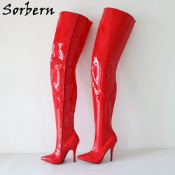 Sorber 12Cm Red Fetish Boots donna punta a punta spessa albero rigido Unisex Drag Queen Boots gambe Slim o larghe personalizzate