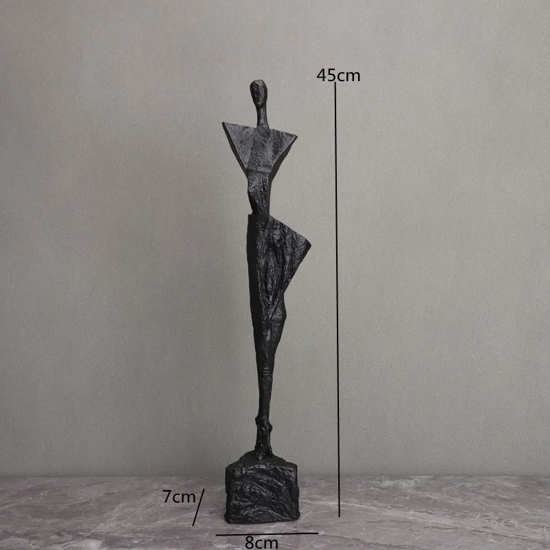 Gietijzeren zwarte menselijke sculptuur ornamenten, abstracte kunst metalen figuur sculpturen, woonkamerdecoraties, bureaublad beeldjes