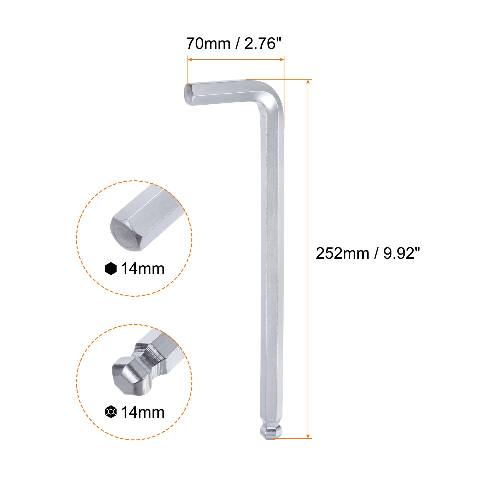 Chave sextavada com extremidade esférica em forma de L, chaves métricas de braço extra longo