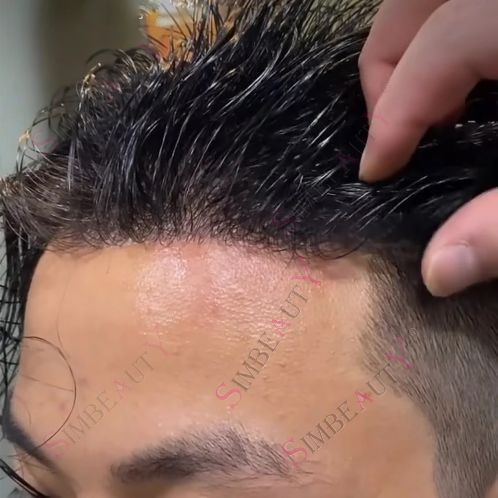 

Undetectable 0.02mm Ultra Thin Microskin Base Black Blonde 80%Density 1B80 1B65 Natural Hairline Toupee Men Human Hair Prosthesi