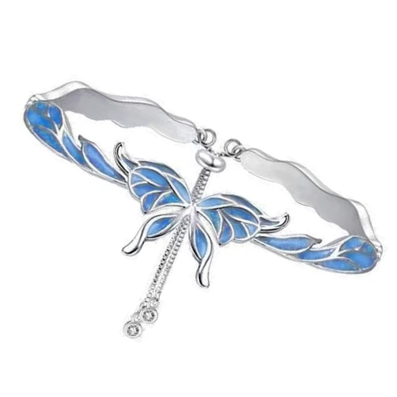 

Женский браслет с синей бабочкой, регулируемая длина, цепочка из сплава, ювелирные изделия A0KD