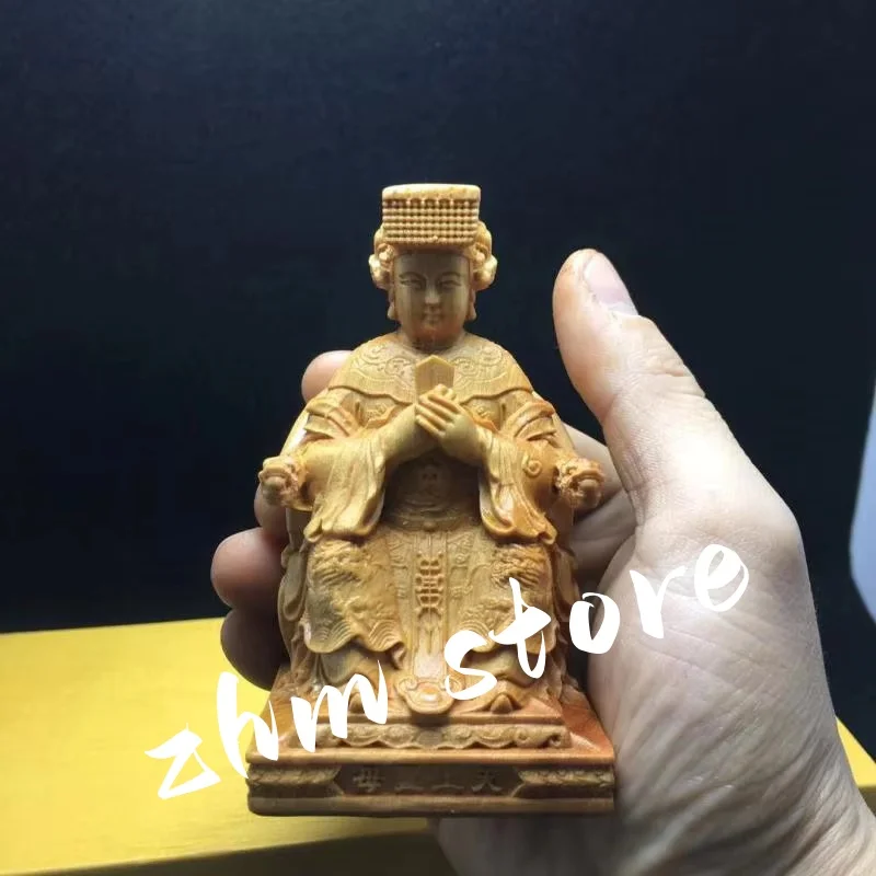 

10*6*5cm Wood Fengshui Retro Chinese Guanyin Buddha Statue Auspicious Hand Carving Living Room Home Putting Decorate Craft