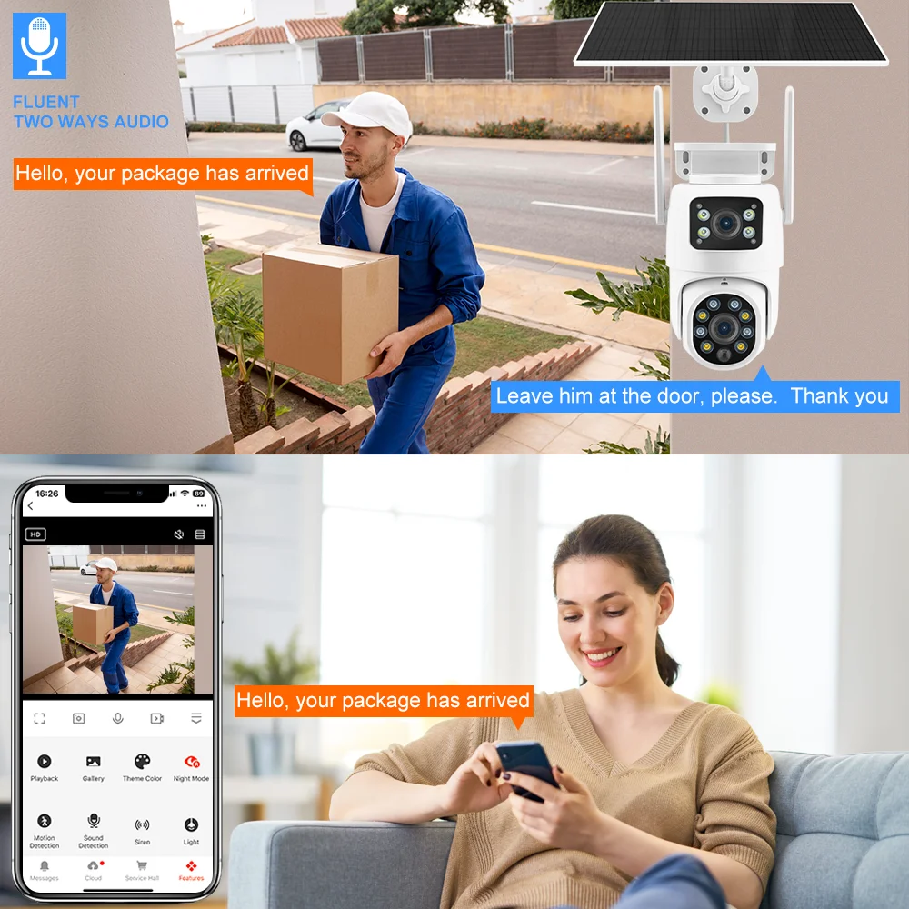 Tuya Telecamera WiFi solare PIR Auto Tracking Outdoor 8MP 4K Dual Len Doppio schermo PTZ Telecamera Wireless Batteria a bassa potenza Cam di sicurezza