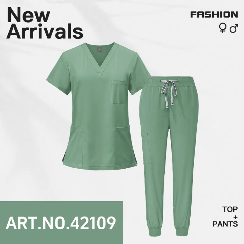 

2-piece Frosted Top Pants Men's Hospital Nurse Work Uniform Short Sleeved Men's Frosted Uniform Doctor Work Uniform Dentist Set