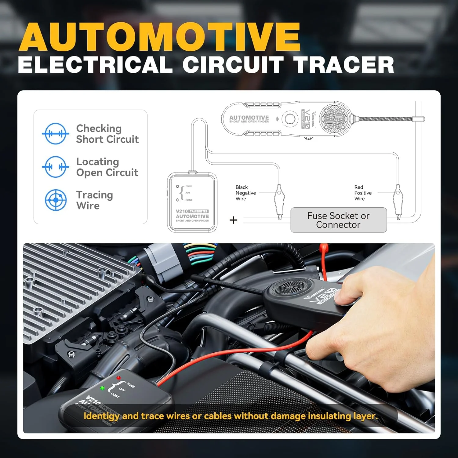 VDIAGTOOL V210 Automotive Circuit Tester 6-42V Open Short Finder Circuit Tester Wire Tracker Tracers Analyzer