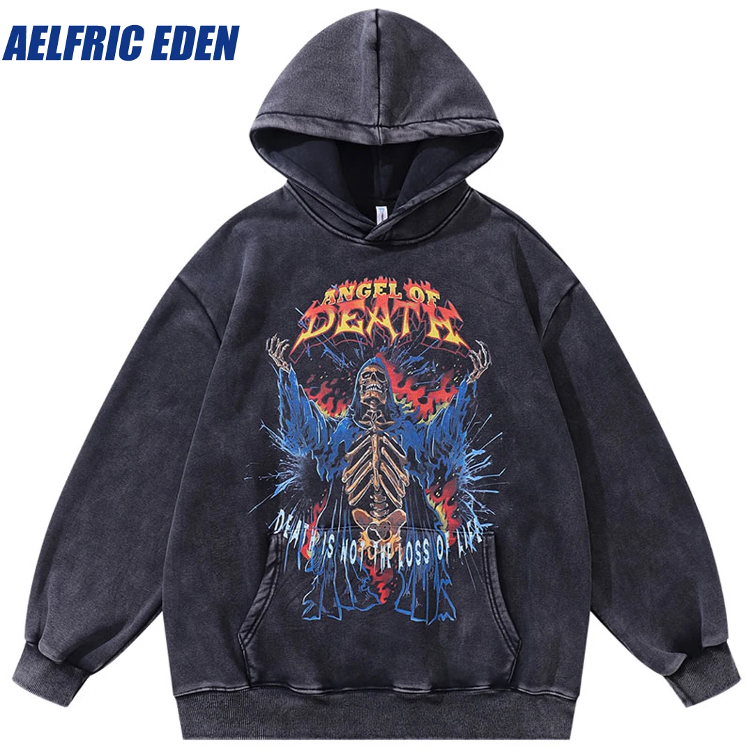 

Aelfric Eden Skull Skeleton Devil Ghost Graphic Print Vintage Hoodie Hip Hop Hooded Sweatshirt Streetwear 2024 Men Punk Pullover