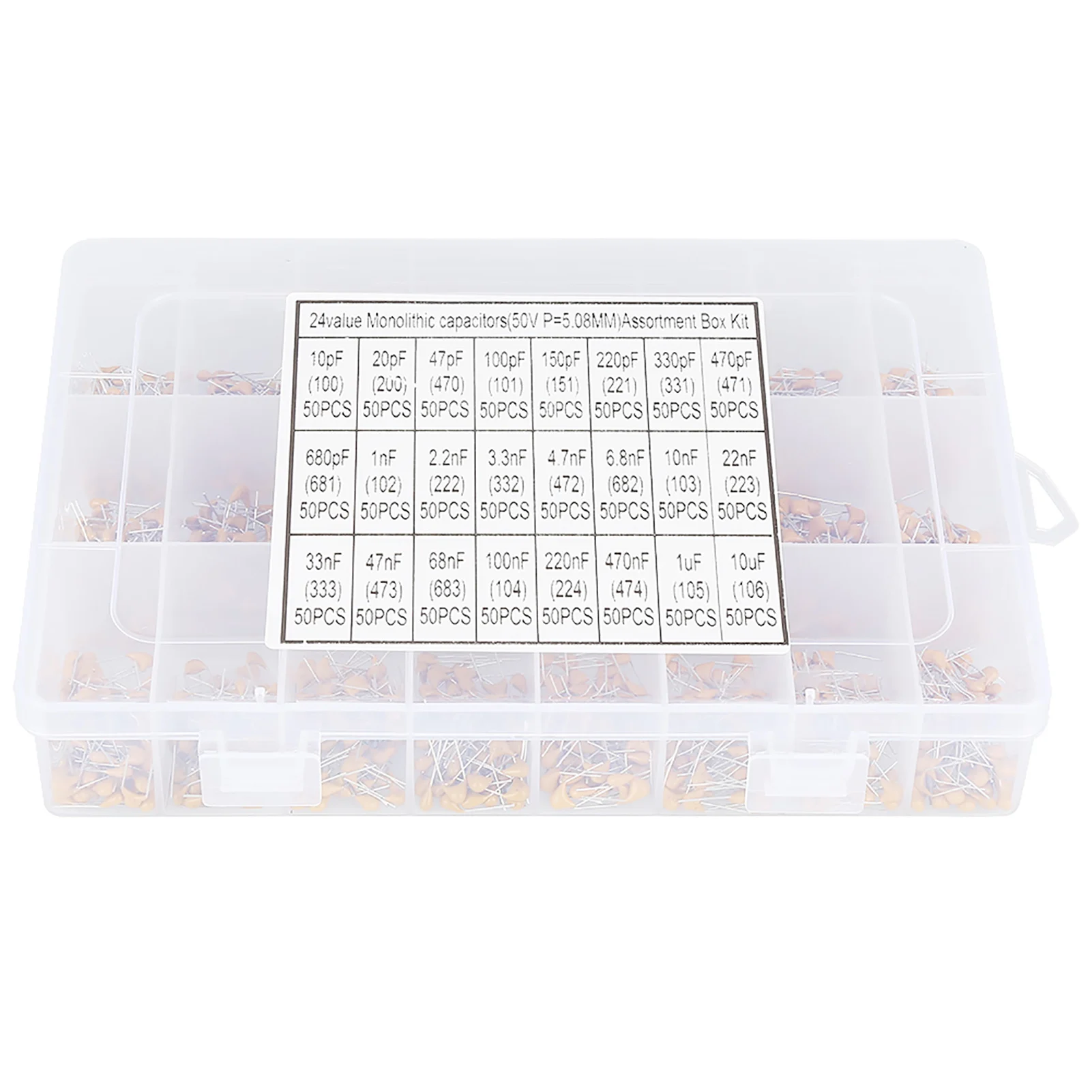 1200pcs 24 Specifications 50V 10pF‑10uF Monolithic Ceramic Capacitor Assorted Kit with Box