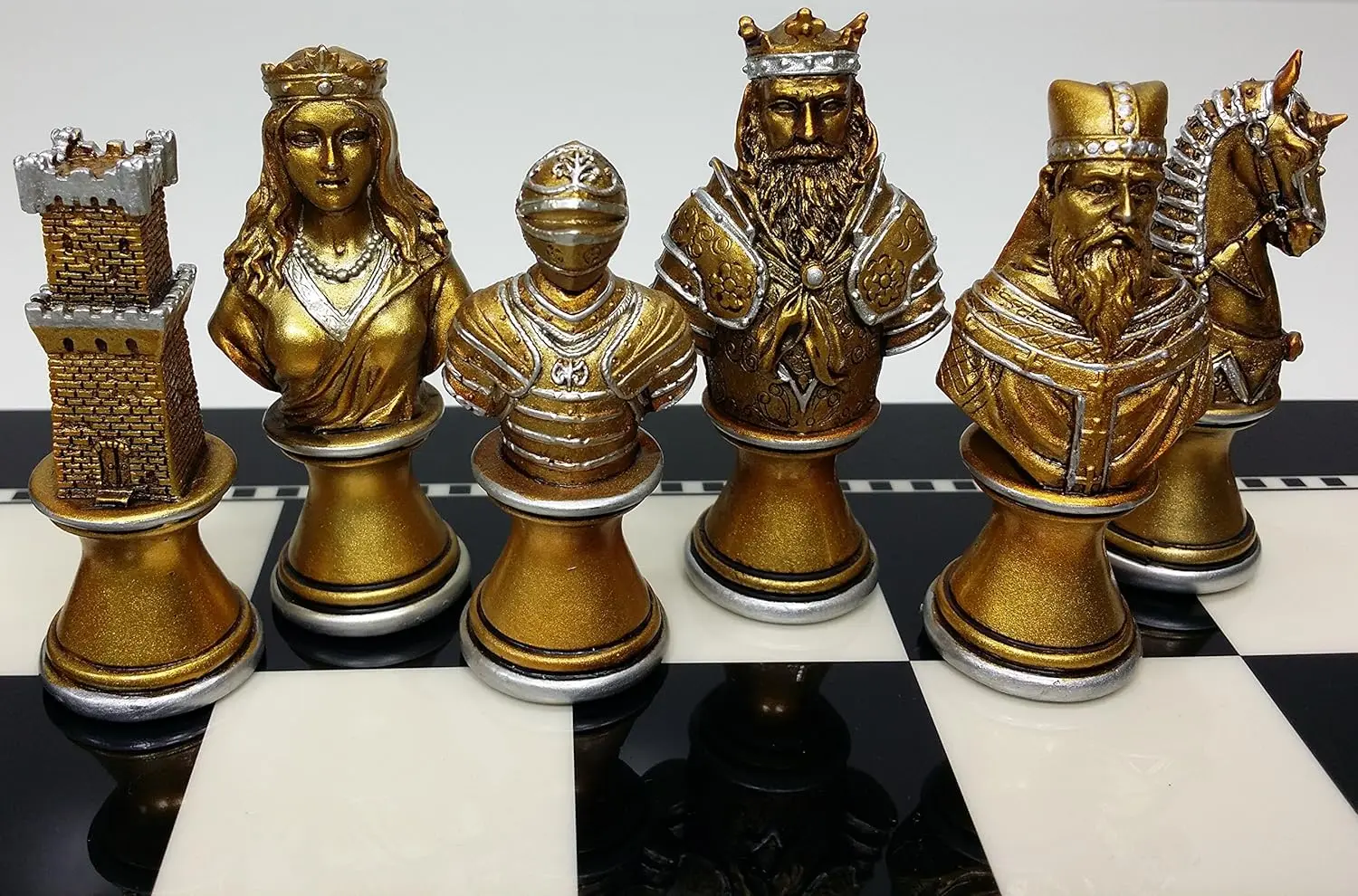 

Medieval Times Crusades Knight Chess Men Set Gold & Silver Busts - NO Board