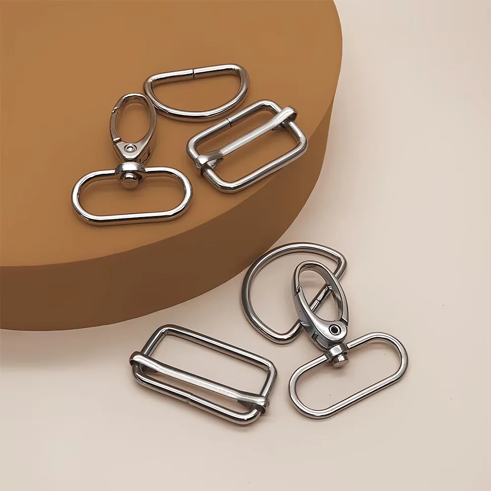 10/15 Sets Rotatable Alloy Spring Buckles D-Shaped Metal Rings Slide Adjuster Buckles for DIY Sewing Webbing Handmade Craft