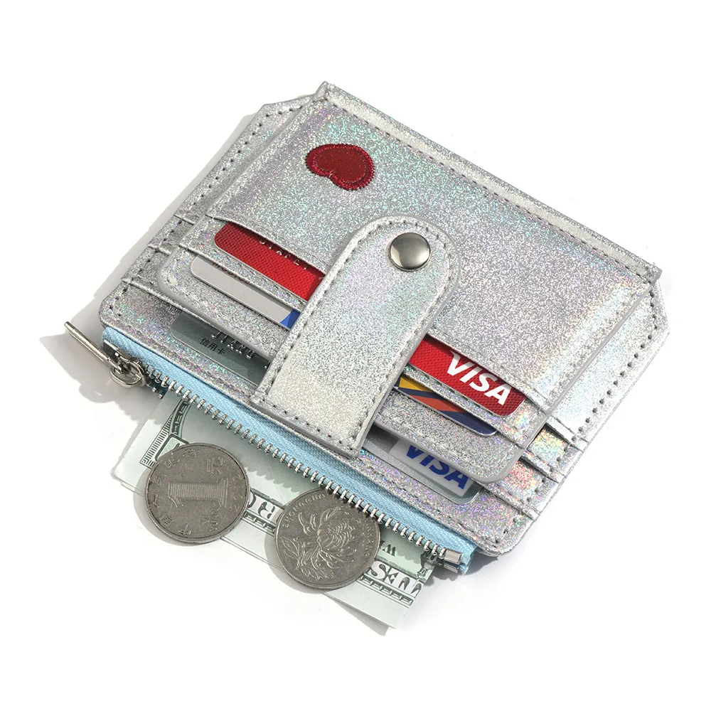 Ladies' Fashionable Solid Color Multi-slot Card Holder Mini PU Leather Zipper Wallet