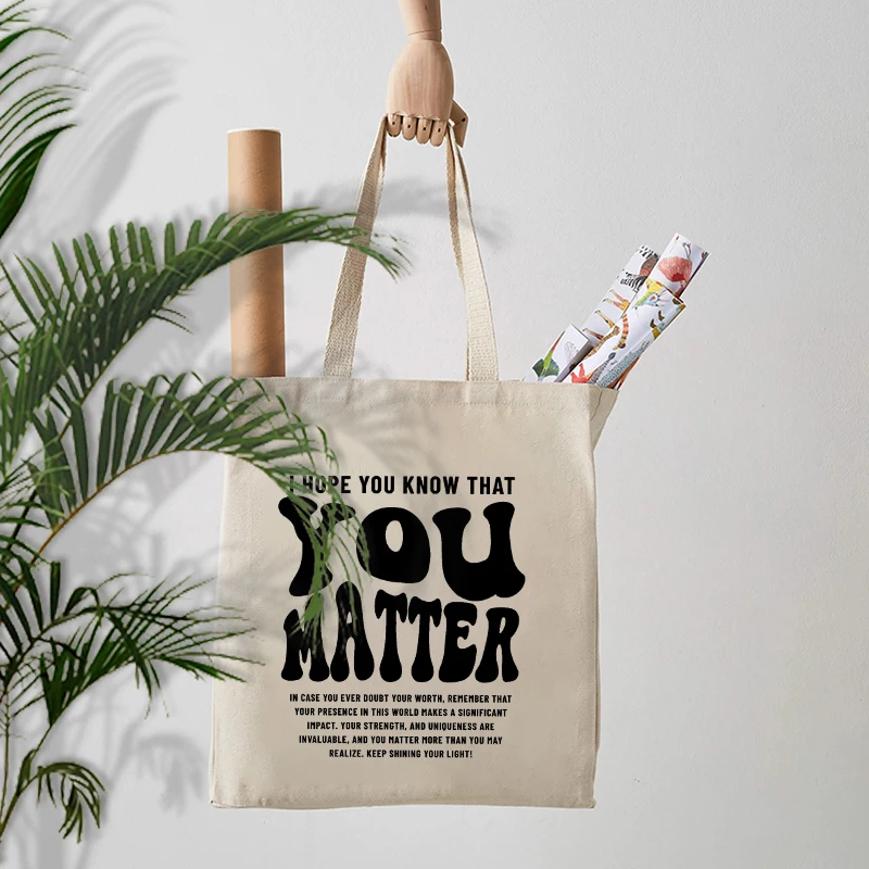

You Matter Mental Health Canvas Tote Bag, Personalized Reusable Shoulder Bag, Casual Handbag for Women Daily Travel Shopping