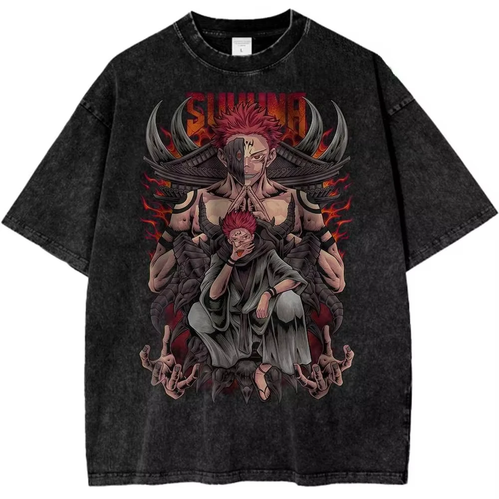 2026 New Ryomen Sukuna Jujutsu Kaisen Graphic Quality T-Shirt Men and Women Cotton Vintage Washed Print Streetwear Sports Tops