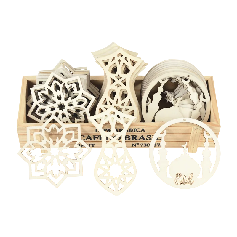 10pcs Wooden Eid Mubarak Hanging Pendants Decoration Ramadan Home Party Ornament Islamic Muslim DIY Wooden Craft Decor