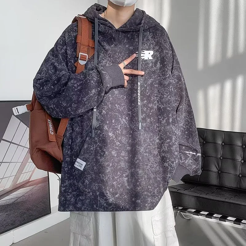 

Heavy Waffle Hooded Sweatshirt Men's Autumn Winter New Fashion Brand Printed Loose Oversize Hooded Jacket