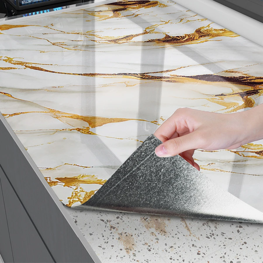 ورق جدران رخامي ذاتي اللصق لموقد المطبخ مقاوم للماء والزيت وملصقات الأثاث وخلفية المطاعم