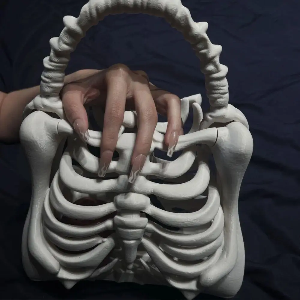 Unique Skeleton Rib Cage Handbag Gothic Horror Style Purse  Halloween Party Clutch Bag For Women 3D Printed Skeleton Bone Bag