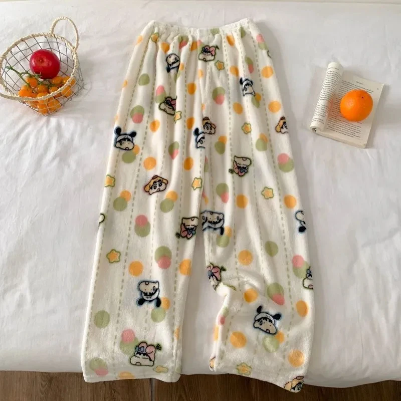 Yuguigou Flanell-Schlafhose für Damen, verdickte Korallen-Fleece-Hose für Herbst und Winter, niedliche Studentin, warme Plüsch-Heimhose