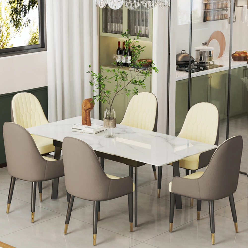 160cm 6-8 People Modern Dining Table Rectangular Kitchen Dining Table Space-Saving Expandable Dining Table Metal Frame