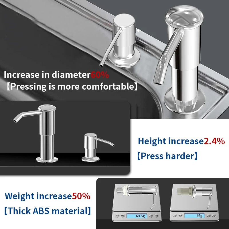 Stainless steel kitchen sink detergent dispenser, kitchen countertop anti rust detergent container, liquid detergent pump