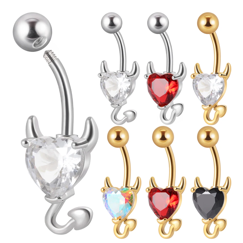 10PCS/Lot Devil Heart Navel Belly Button Rings Glitter Love CZ Zircon Stainless Steel Piercing Body Women Jewelry Wholesale