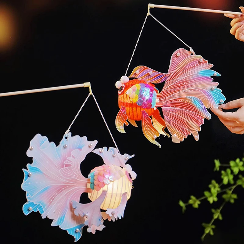 LED Light Kids Mid-Autumn Festival Lantern Blessings Handmade Fish Glow Handheld Lantern Portable Glowing Koi Carp Fish Lantern