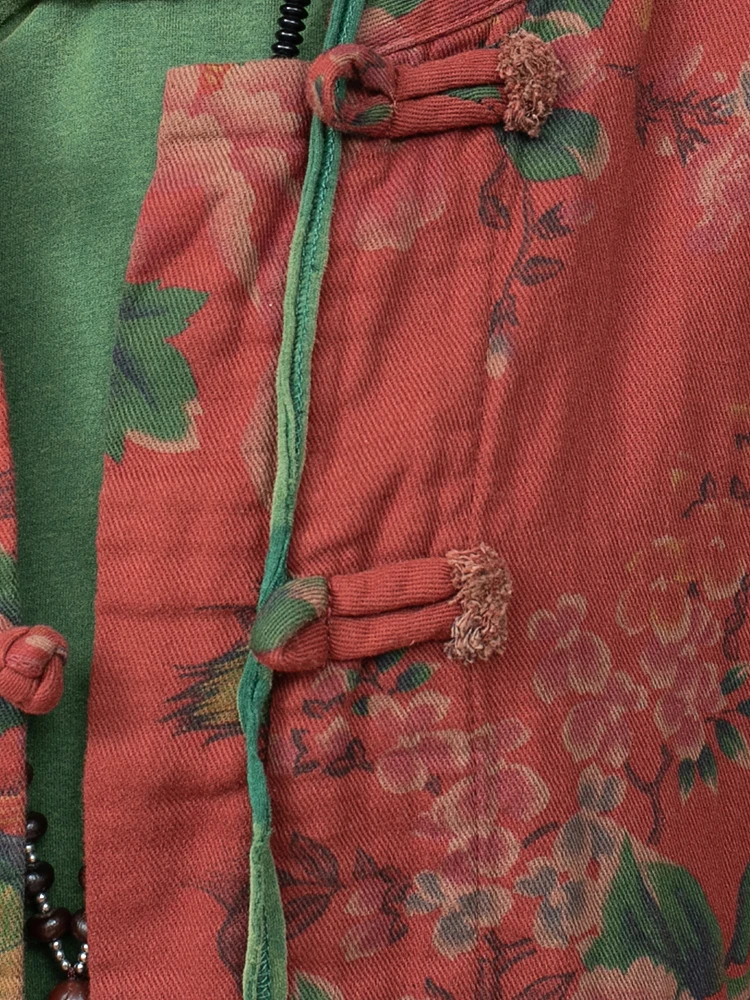 Chiński styl Vintage Printed Buttoned Cardigan Kurtka z długim rękawem + Spodnie Dwuczęściowy Zestaw Damski 2024 Jesienny Czerwony Zestaw Spodni