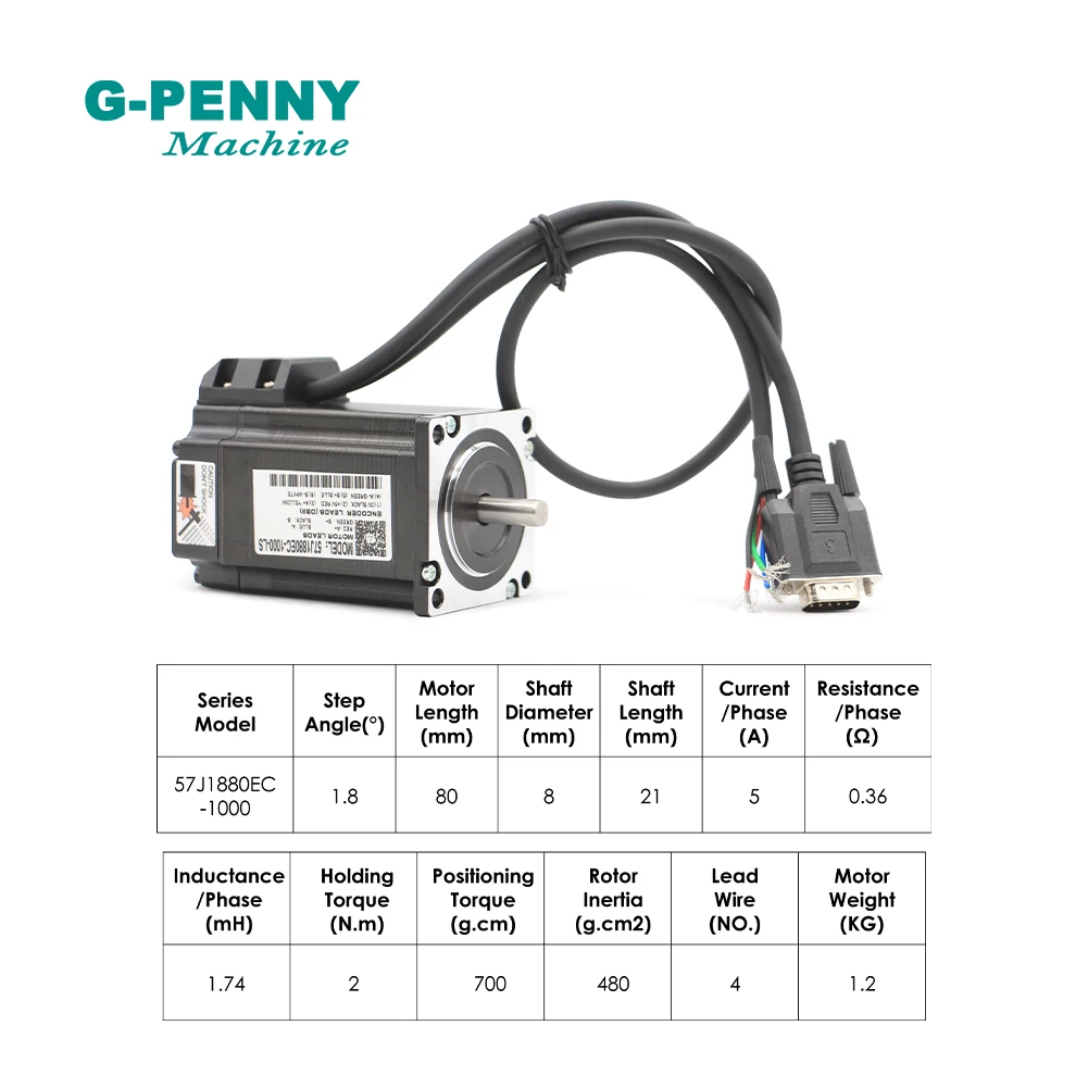 g-penny Nema23 57x80 Closed Loop Stepper Motor 2.0N.m 4 wires 285Oz-in D=8mm Nema 23 2.2Nm Close Loop Stepping Servo Motor