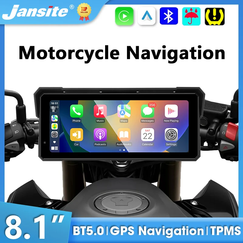 8.1 inch Motorcycle Carplay Screen GPS Navigation Wireless Android Auto Moto Recorder Monitor IPX7 Waterproof Support 4K DVR