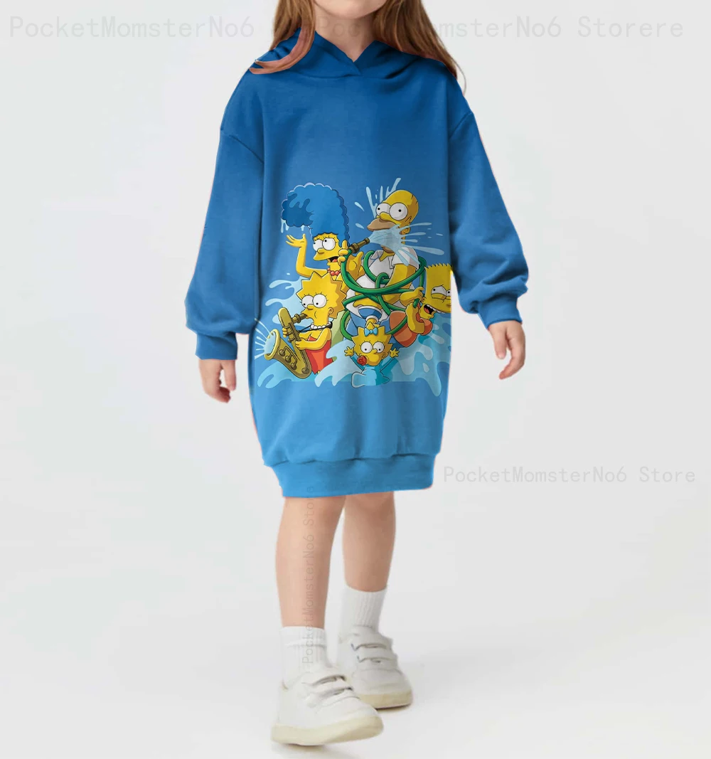 Street Fashion Disney Simpsons Printed Hoodie Children's Sweater 4-14 Years Old Children Girls Casual Autumn and Winter