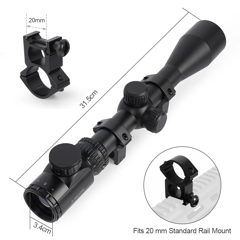 

Tactical Long-Range Optical Sight 3-9X40IR Red/Green Dot Laser Combination Adjustable Focal Length for Hunting