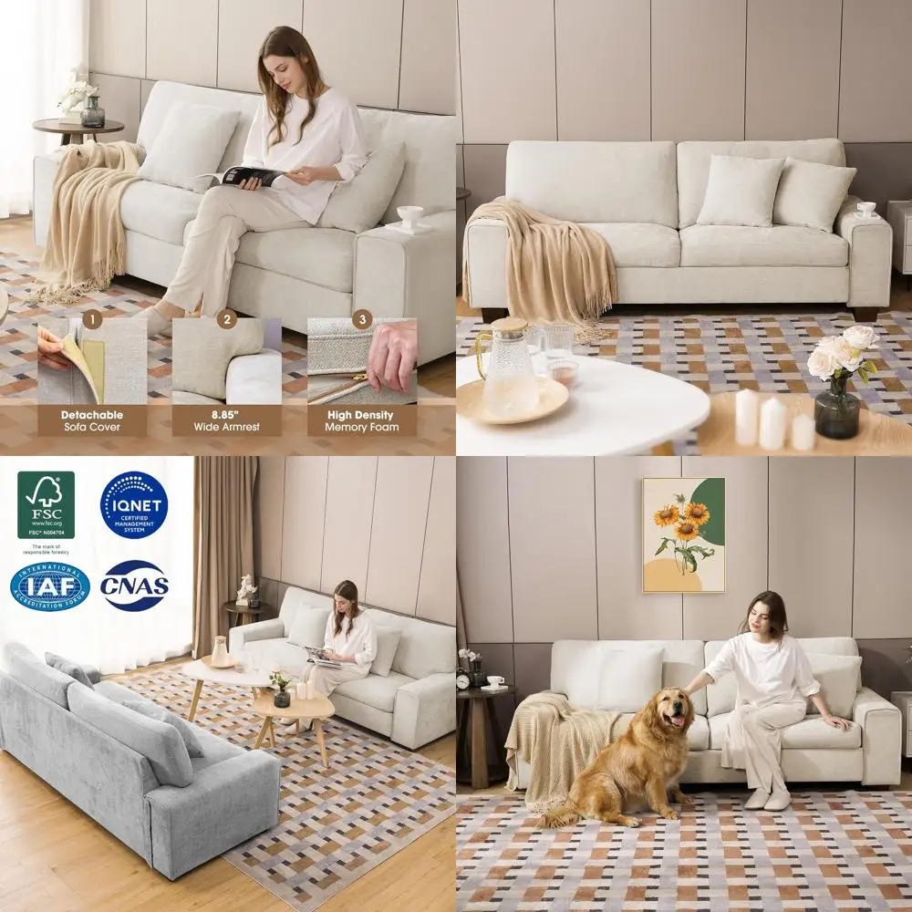 

Chic Loveseat Sofa for Living Room, Chenille Recliner with Removable Cover, Spring Cushions, Solid Wood Frame, Easy Assembly, Id