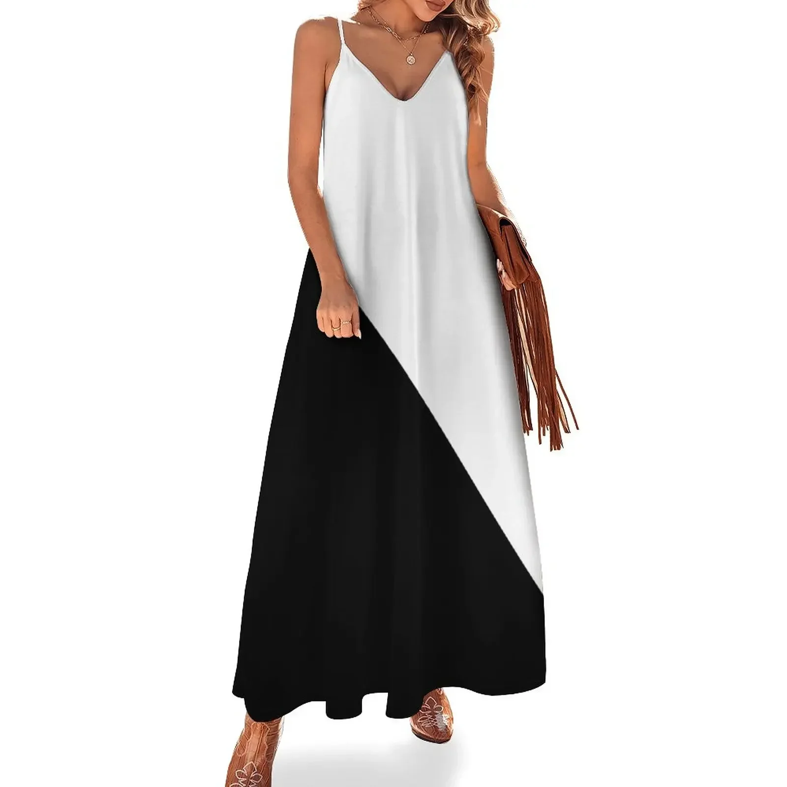 

Black and White Two Tone Color Block Sleeveless Dress prom dresses bandage dress prom dress 2024 luxury woman party