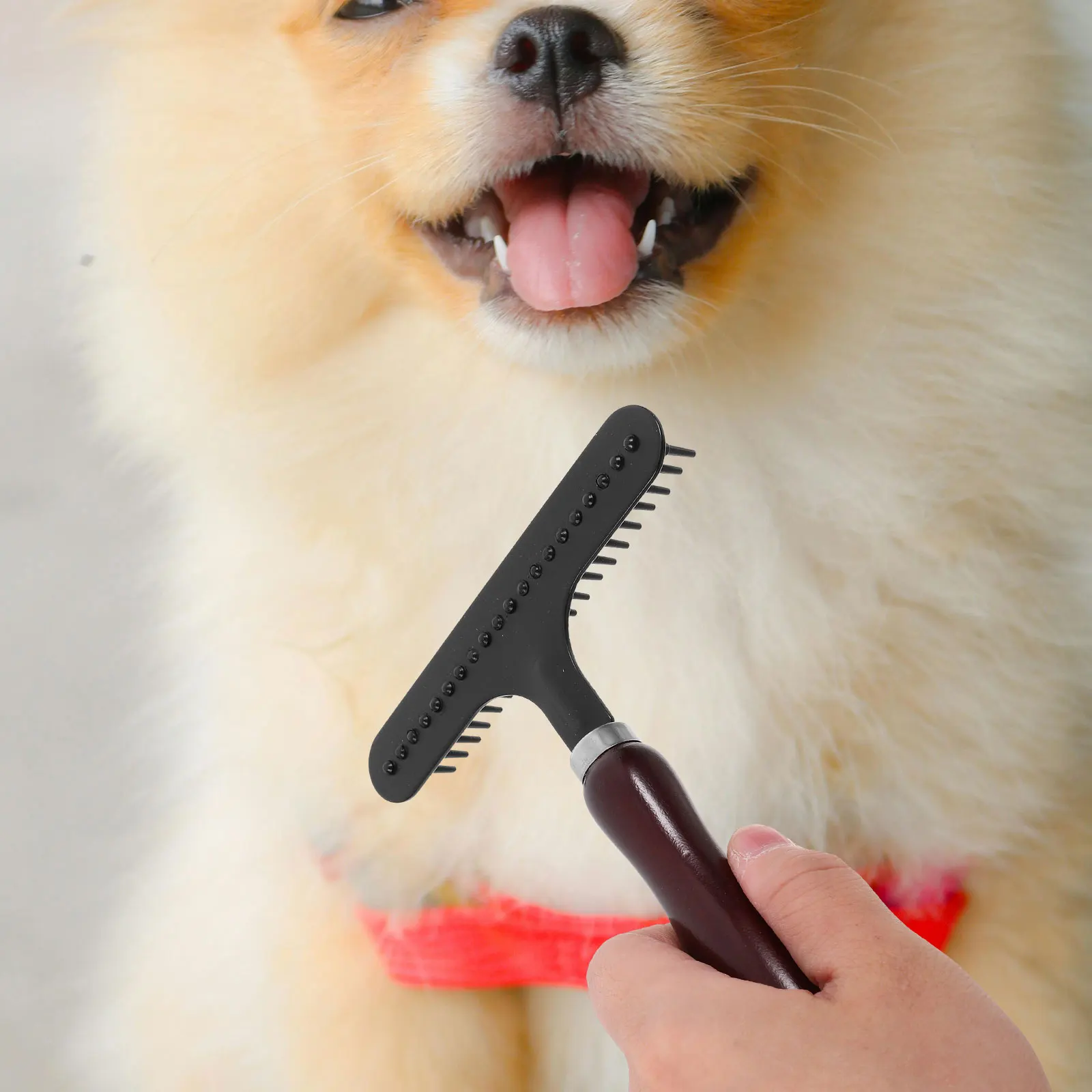 

Wooden Handle Pet Dog Cat Slicker Brush Stainless Steel Comb Teeth for Grooming Removing Mats Tangles Shedding Lightweight Dark