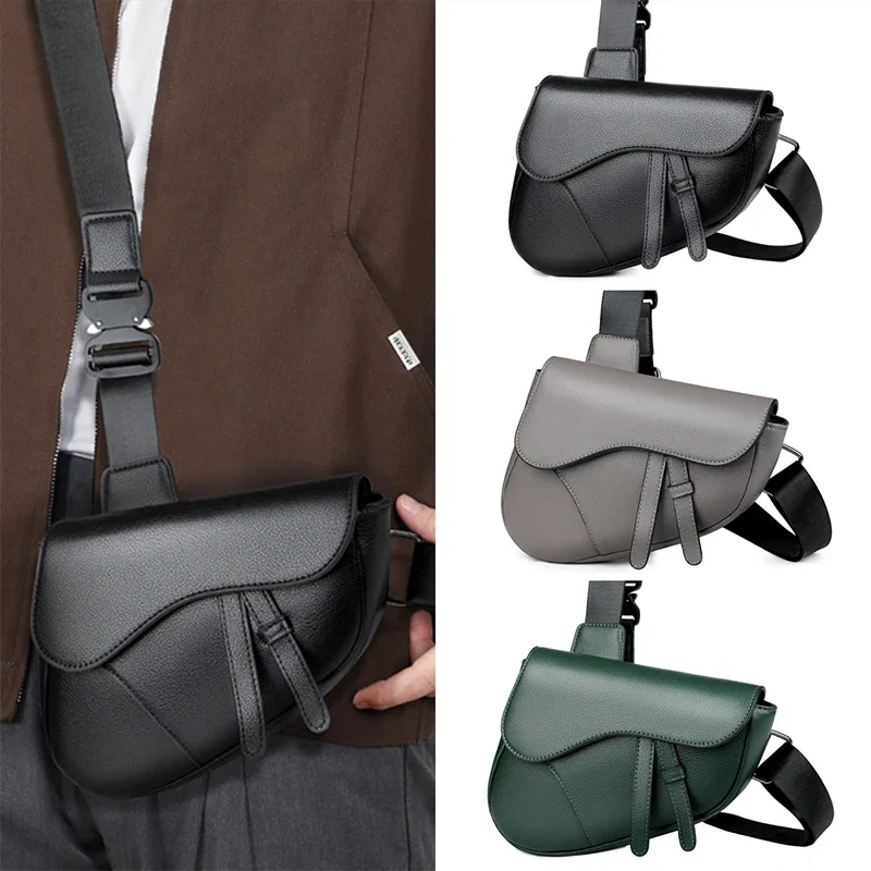 New Men's Saddle Crossbody Bag Zipper Shoulder Bag Lightweight Single Strap Messenger Purse For Men Solid Color Casual Chest Bag