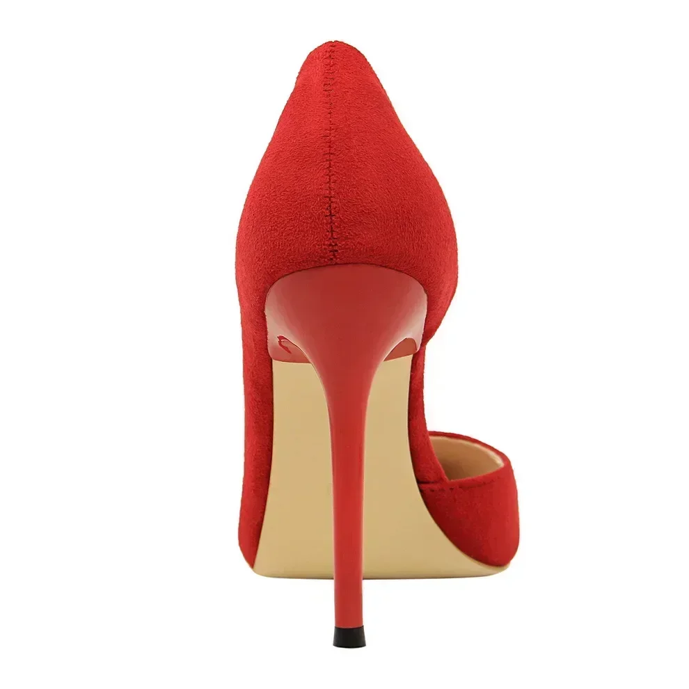 Women Fetish Red Pink Daily Office Vintage Concise Pumps Lady Flock 10.5cm High Heels Party Scarpins Nightclub Stiletto Shoes