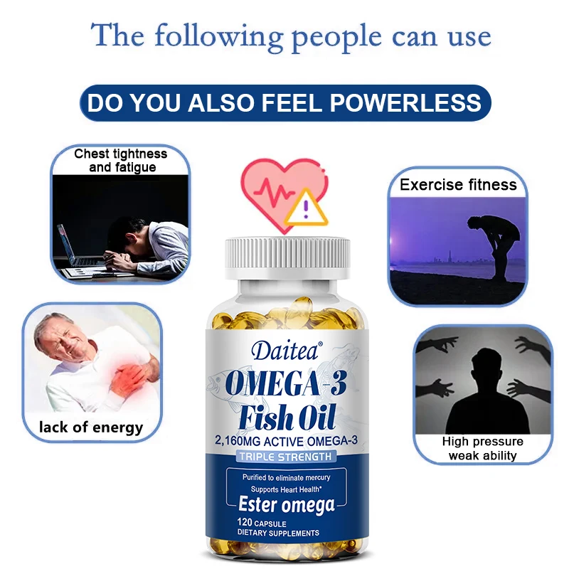 Omega 3 Fish Oil Concentrate Supplement - Rich in EPA and DHA, Helps with Heart Health, Strengthens Bones, Joints, and Immunity