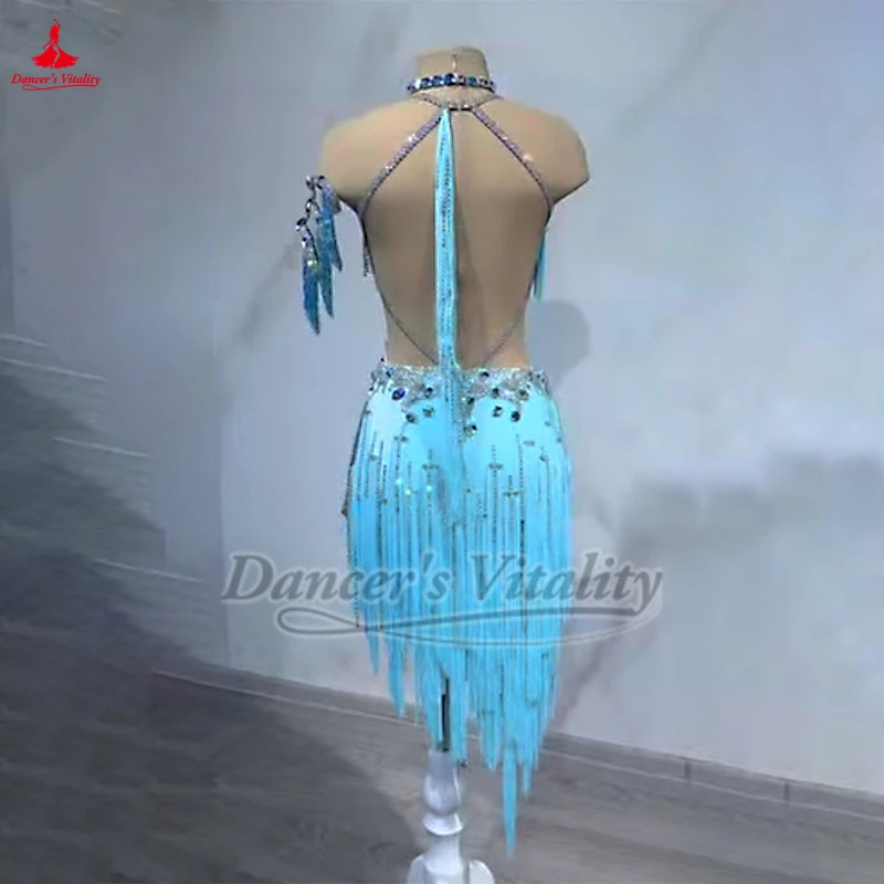 라틴 댄스 아트 학년 시험 대회 및 공연 여성용 의류 성인 차차 삼바 살사 복장 맞춤형