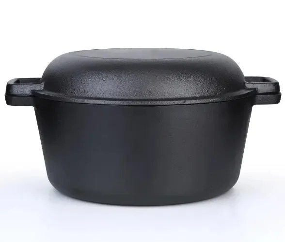 

Wholesale multi cooker pre-seasoned 2-in-1 cast iron double dutch oven with skillet lid