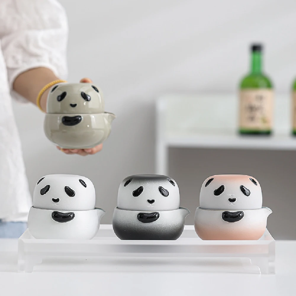 KuaiKe Cup Cute Panda One Pot One Cup Single Person Outdoor Portable Travel Tea Set Gift Tea Cup Set